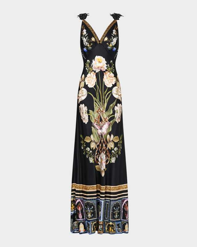 Ottoman Elegance V-Neck Maxi Bias Slip Dress